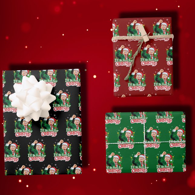 Feuille De Papier Cadeau Je serai à la maison pour Noël amusant Trump Père  (Créateur téléchargé)