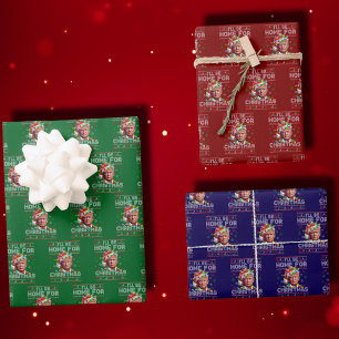 Feuille De Papier Cadeau Je serai à la maison pour Noël Drôle Père Noël T