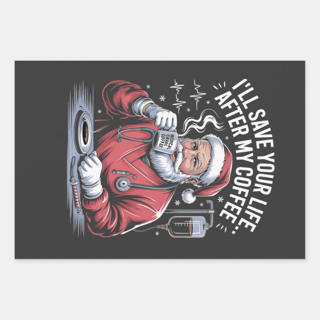 Feuille De Papier Cadeau Je te sauverai la vie après mon Noël au café (Devant)