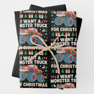 Feuille De Papier Cadeau Je veux un camion monstre pour un pull moche de No