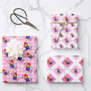 Feuille De Papier Cadeau Je vole des coeurs, des dinosaures dans les couleu