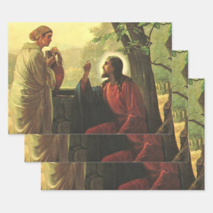 Feuille De Papier Cadeau Jésus Christ et le Bon Samaritain dans le Puits