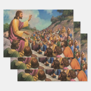 Feuille De Papier Cadeau Jésus Christ Sermon sur le Mont, Religion Vintage