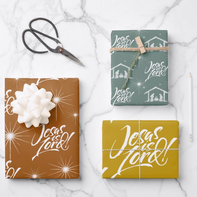 Feuille De Papier Cadeau Jésus est le Seigneur Noël Christian Retro les ann (Recto)