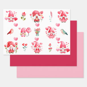 Feuille De Papier Cadeau Jeu coloré Valentine Gnomes Ensemble de 3 Appartem