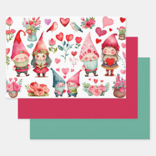 Feuille De Papier Cadeau Jeu coloré Valentine Gnomes Ensemble de 3 Appartem