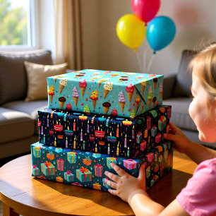 Feuille De Papier Cadeau Jeu d'anniversaire coloré de 3