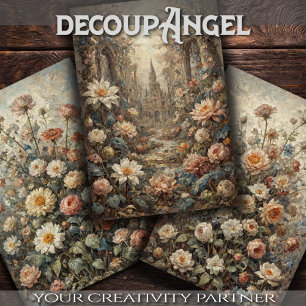 Feuille De Papier Cadeau Jeu de 3 - Beauté Fleur intemporelle - Découpage -