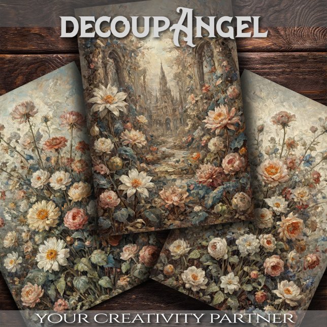 Feuille De Papier Cadeau Jeu de 3 - Beauté Fleur intemporelle - Découpage - (Créateur téléchargé)