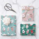 Feuille De Papier Cadeau Jeu de Motifs Cosy Winter Christmas Mittens<br><div class="desc">Ce design motif de nouveauté présente des mitaines dessinées à la main avec des motifs griffés uniques sur chaque mitaine, parfait pour la saison hivernale fraîche. Chaque adorable mitten a des flocons de neige, des coeurs, des rayures festives, des cordes et des poms en tricot de style motif, et sont...</div>