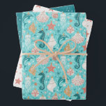 Feuille De Papier Cadeau Jeu de Noël côtier de trois<br><div class="desc">Papier d'emballage de Noël ensemble de trois modèles de vacances coordonnés sur le thème de l'océan : Ornements de Noël côtiers,  Amidon de Noël côtier,  et Bulles sous-marines de Noël côtier. Oeuvre originale de Marketa Stengl.</div>