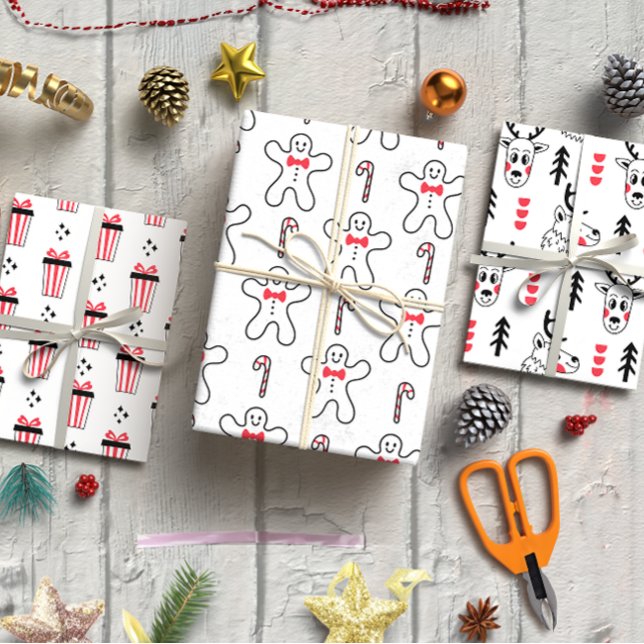 Feuille De Papier Cadeau Jeu de Noël de style scandinave 3 (Scandinavian style Christmas set of 3 Wrapping Paper Sh)