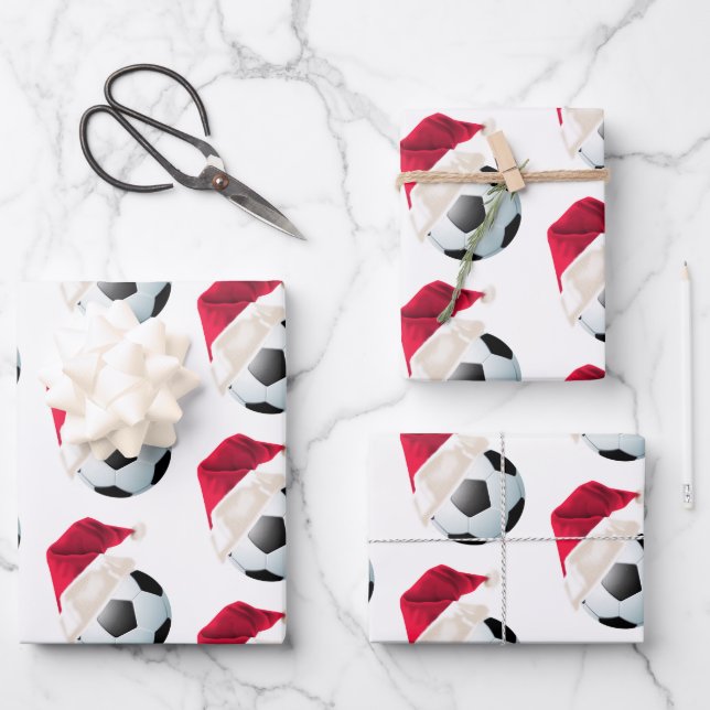 Feuille De Papier Cadeau Jeu de Noël Football Soccer Sports Père Noël (Recto)