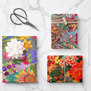 Feuille De Papier Cadeau Jeu de printemps Floral, Paisley, Mah Jongg Egrets