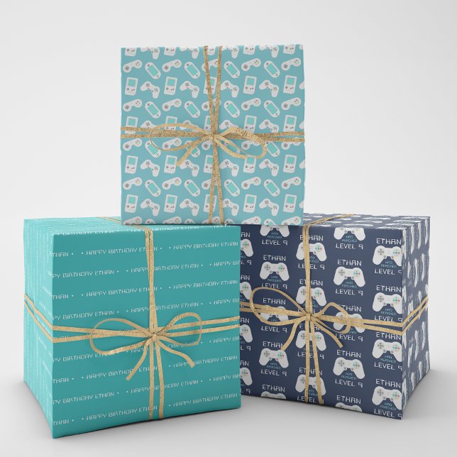 Feuille De Papier Cadeau Jeu Vidéo Retro Thème Personnalisé Anniversaire (Créateur téléchargé)