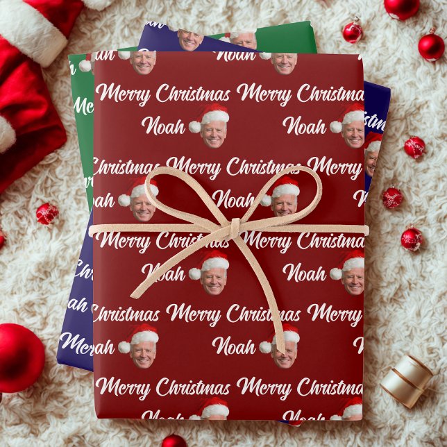 Feuille De Papier Cadeau Joe Biden Joyeux Noël | Nom personnalisé tendance (Créateur téléchargé)