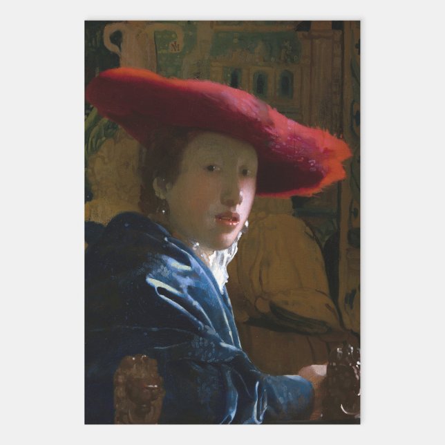 Feuille De Papier Cadeau Johannes Vermeer - Fille avec un Casquette rouge (Créateur téléchargé)