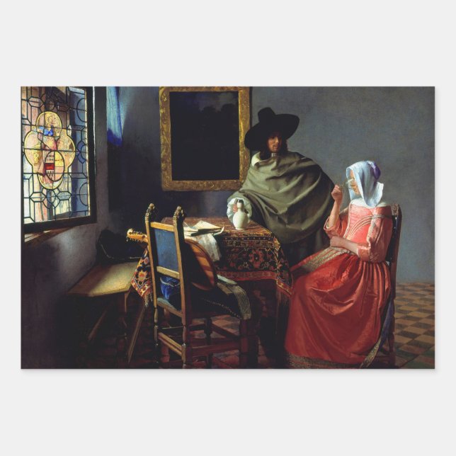 Feuille De Papier Cadeau Johannes Vermeer - Le verre du vin (Devant)
