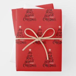 Feuille De Papier Cadeau Joie Amour Paix Croire Joyeux Noël Arbre Xmas