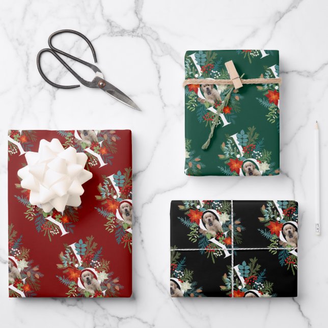 Feuille De Papier Cadeau Joie de chiot chic Noël vacances (Recto)