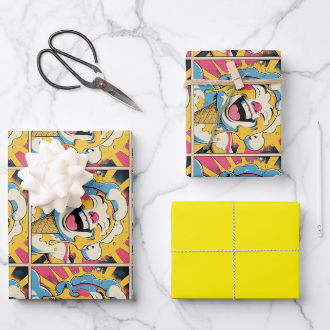 Feuille De Papier Cadeau Joie Fondante – Explosion de Pop Art de Glace (Recto)