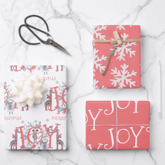 Feuille De Papier Cadeau Joie Noël Animaux d'hiver (Recto)