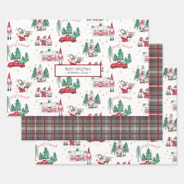 Feuille De Papier Cadeau Joie Noël Gnomes Joyeux n Bright Forest Truck (Lot)