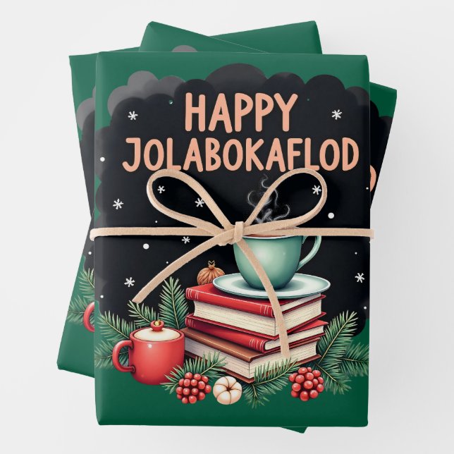 Feuille De Papier Cadeau Jolabokaflod - Islande Livre Flood (En situation)