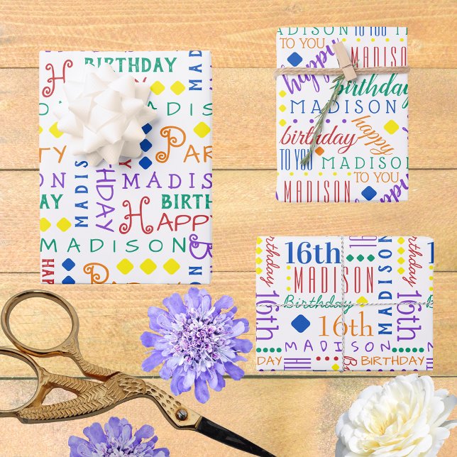 Feuille De Papier Cadeau Joli Anniversaire Arc-en-ciel N'importe quel âge A (So easy to customize, these typography Birthday wrapping paper sheets will bring WOW to the party.)