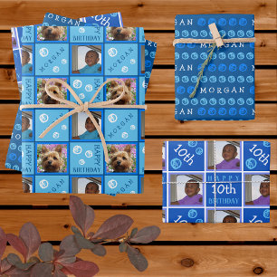 Feuille De Papier Cadeau Joli Anniversaire Bleu 3 Photo N'Importe Quel Âge