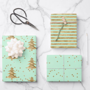 Feuille De Papier Cadeau Joli arbre de Noël Mint Green Gold