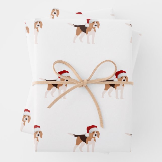 Feuille De Papier Cadeau Joli Beagle de Noël  (En situation)
