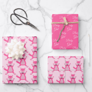 Feuille De Papier Cadeau Joli bébé fille renard rose motif bébé shower