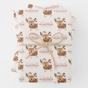 Feuille De Papier Cadeau Joli bébé renne de Noël 