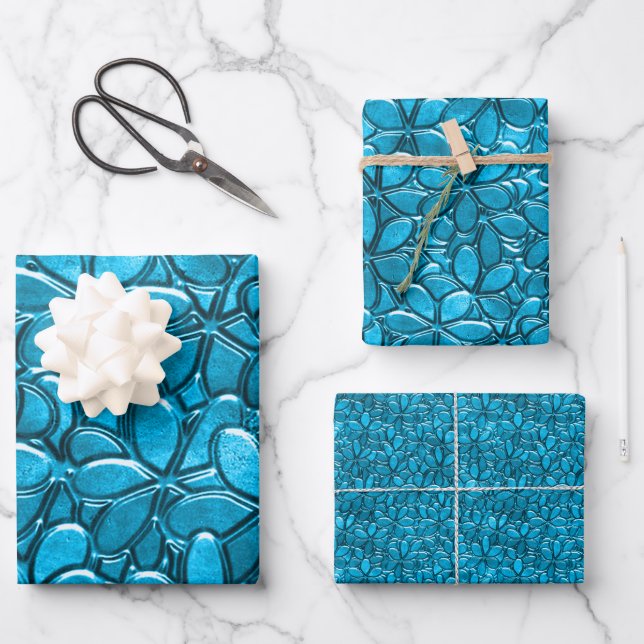 Feuille De Papier Cadeau Joli Blue Cluster Flowers Floral Abstrait (Recto)