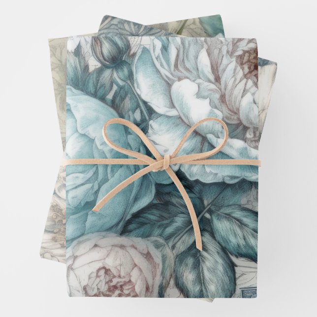 Feuille De Papier Cadeau Joli Blue Floral Shabby Chic (En situation)