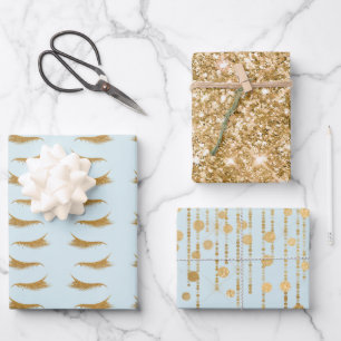 Feuille De Papier Cadeau Joli Blue Girl Gold Glam Parties scintillant Eyela