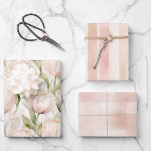 Feuille De Papier Cadeau Joli Blush Peach Crème Tulips Fleurs