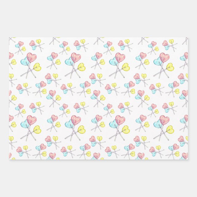 Feuille De Papier Cadeau joli bonbon coeur lollipops enveloppement (Devant)