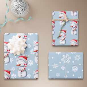 Feuille De Papier Cadeau Joli bonhomme de neige flocons de neige Noël