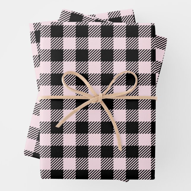 Feuille De Papier Cadeau Joli Buffle rose Et Noir Pâle Plaid (En situation)