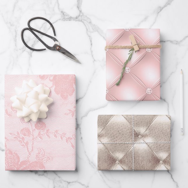 Feuille De Papier Cadeau Joli Champagne Rose Glam (Recto)