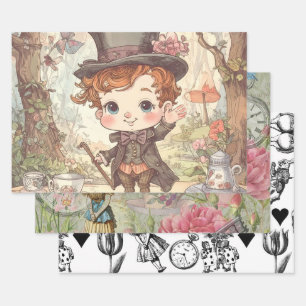 Feuille De Papier Cadeau Joli Chapelier Fou Artistique Bois Fantaisiste Mer