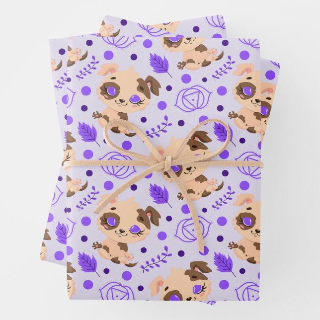 Feuille De Papier Cadeau Joli chiot à méditer (En situation)