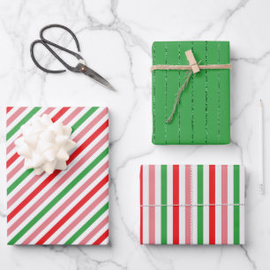 Feuille De Papier Cadeau Joli Christmas Stripes Trio