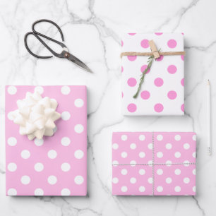 Feuille De Papier Cadeau Joli Classique Rose et Blanc à pois