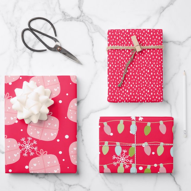 Feuille De Papier Cadeau Joli Doodle Rouge de Noël (Recto)