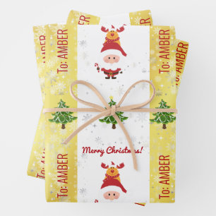 Feuille De Papier Cadeau Joli Drôle Élégant Rudolph Père Noël Noël Personna