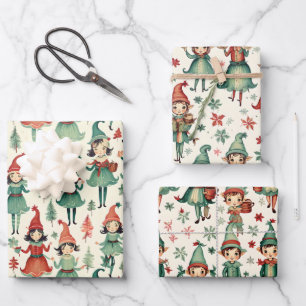 Feuille De Papier Cadeau Joli elfes Vintage Noël saisonnier