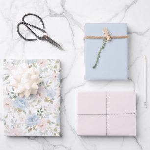 Feuille De Papier Cadeau Joli en fleurs roses bleues pour enterrement de vi
